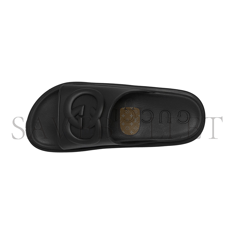GUCCI INTERLOCKING G SLIDE SANDAL BLACK RUBBER 692380